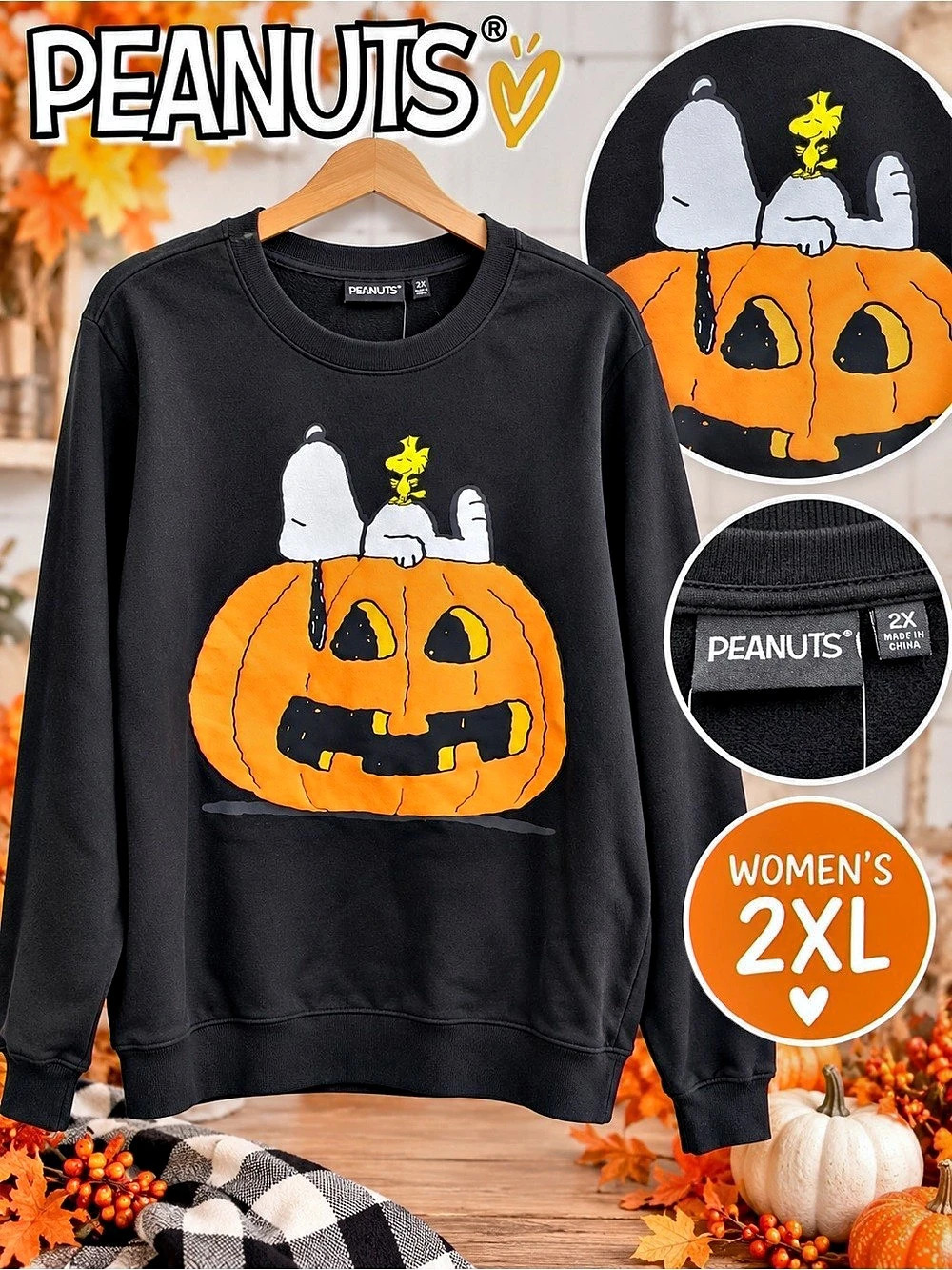 Peanuts Snoopy Halloween Pumpkin Graphic Sweatshirt Graphic Sweatshirt Black